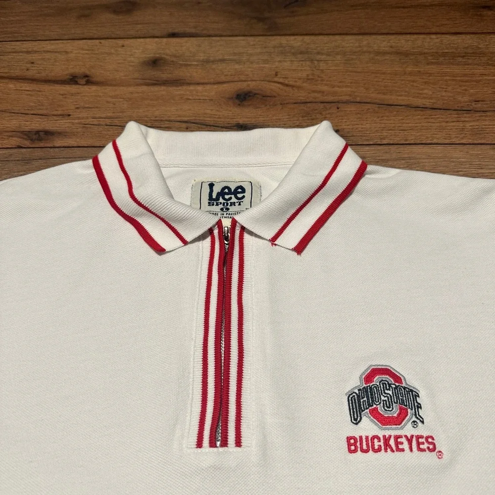 Vintage Lee Sport White‎ Ohio State Buckeyes Polo Shirt Mens L